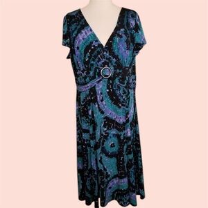 Perceptions NY New York Dress Short sleeve Midi length Empire Fit & Flare V neck